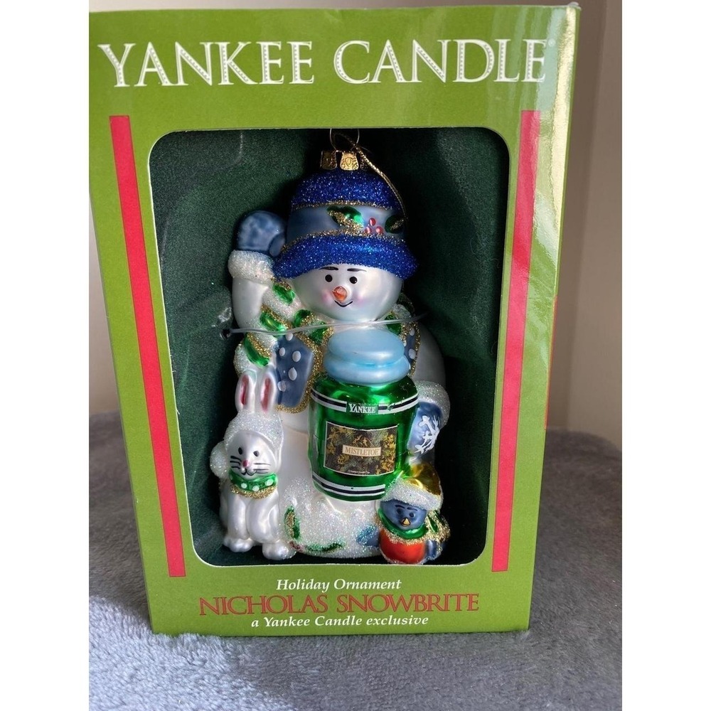 Yankee Candle Snowman Bunny Ornament Blown Glass 5"